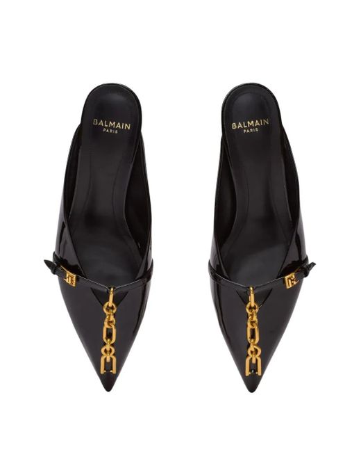 Balmain White Sync Patent Leather Mules