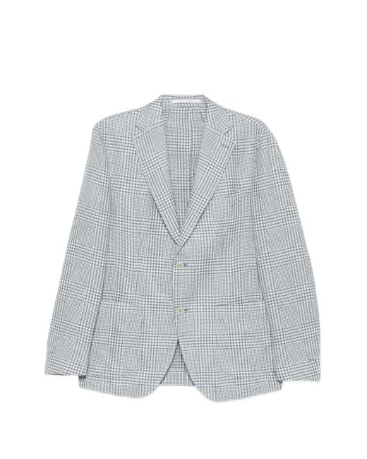 Eleventy Gray Checked Single-Breasted Blazer for men