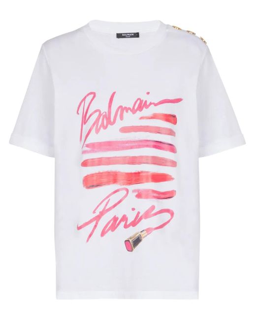 Balmain White Hemd Mit Lippenstift-Print