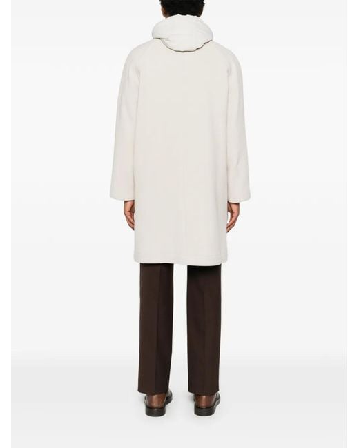 Eleventy White Manteau Boutonné À Capuche for men