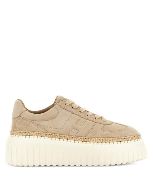 Hogan Natural H-Stripes Suede Platform Sneakers