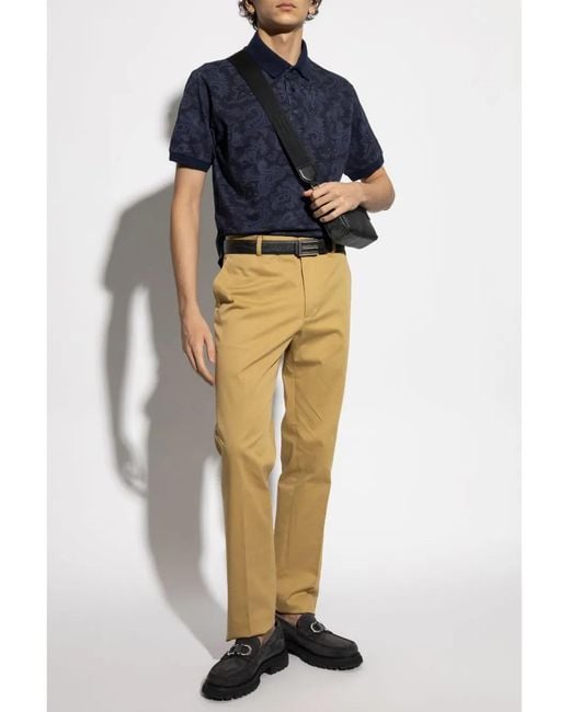 Etro Blue Cotton Polo With Decorative Pattern for men