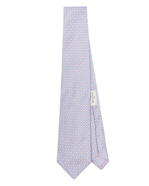 Etro Purple Geometric-pattern Print Silk Tie for men