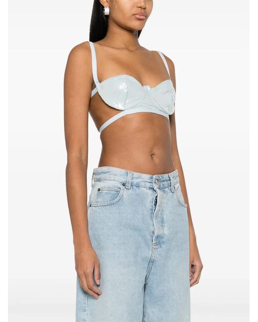 Gcds White Sequined Bra Top