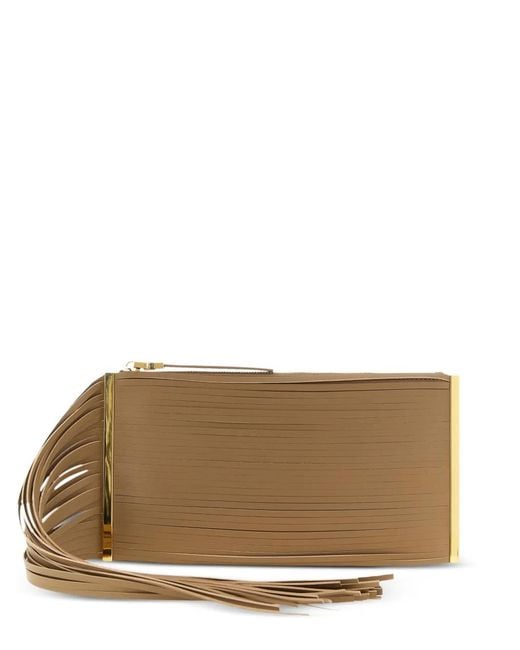 Elisabetta Franchi Brown Fringed Leather Clutch Bag