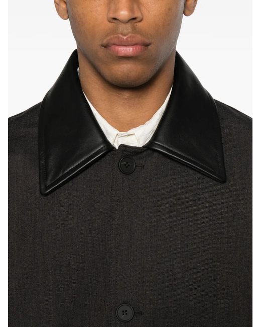 Studio Nicholson Black Meter Leather-Collar Jacket for men
