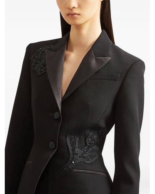 Erdem Black Single-Breasted Embellished Blazer