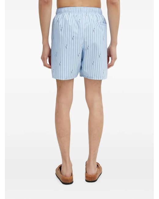 Lacoste Blue Striped Logo-Patch Swim Shorts for men