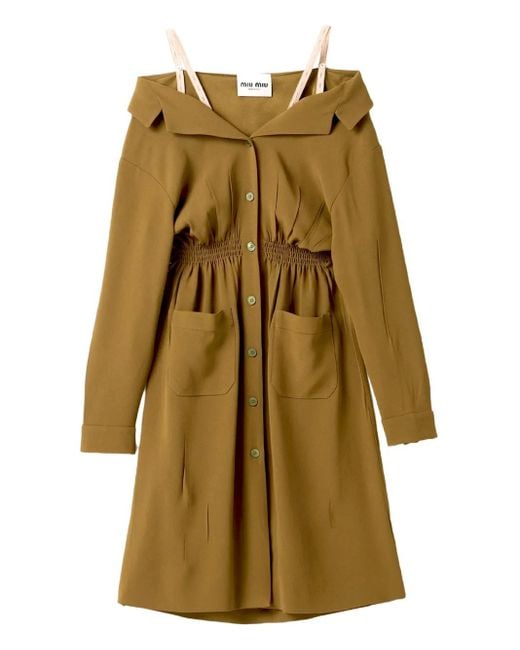 Miu Miu Natural Sablé Button-Front Smocked Dress