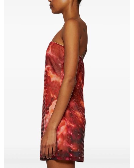 Alexander Wang Orange Crystal-Embellished Cloud-Print Mini Dress