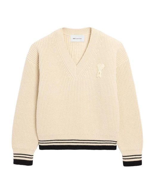 Ami Paris Ami De Coeur Vネックセーター ナチュラル | Lyst