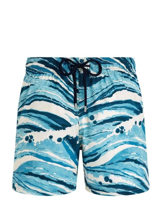 Vilebrequin Blue X Maison Kitsuné Wave-print Swim Shorts for men