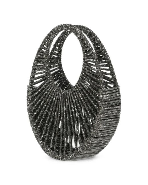 HIBOURAMA Black Juliet Woven Crystal-Embellished Tote Bag
