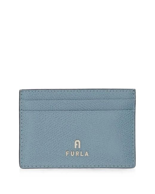 Furla Blue Logo-Plaque Grained Leather Card Holder