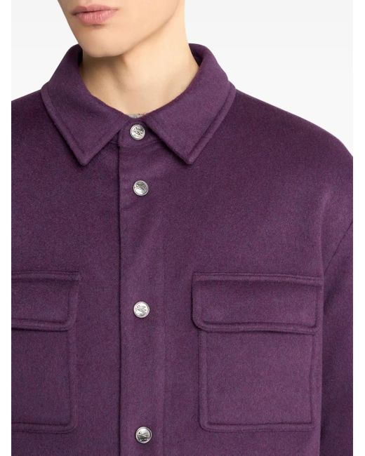 Etro Purple Cashmere Patch-Pocket Overshirt for men