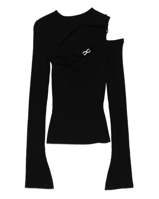 Mach & Mach Black Cut-Out Bell-Sleeve Blouse