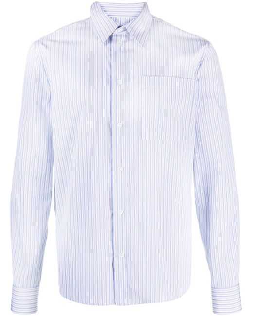 Bottega Veneta White Blue Striped Cotton Shirt for men