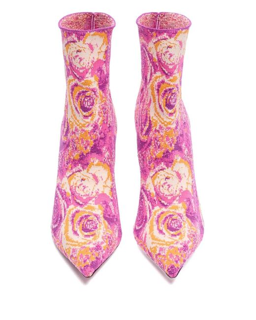 Roberto Cavalli フローラル アンクルブーツ Pink
