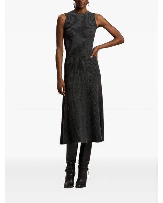 Ralph Lauren Black Ribbed Sleeveless Midi Dress