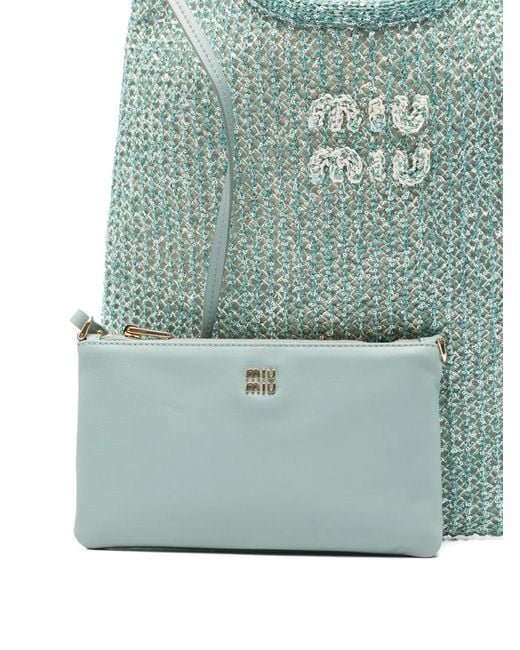 Miu Miu Blue Sequin-Embellished Crochet Shoulder Bag