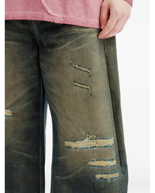 FIVE CM Blue Distressed Whiskered Jeans for men