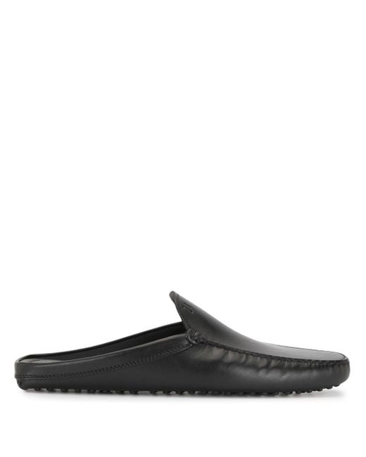 Tod's Black Flat Leather Mules for men