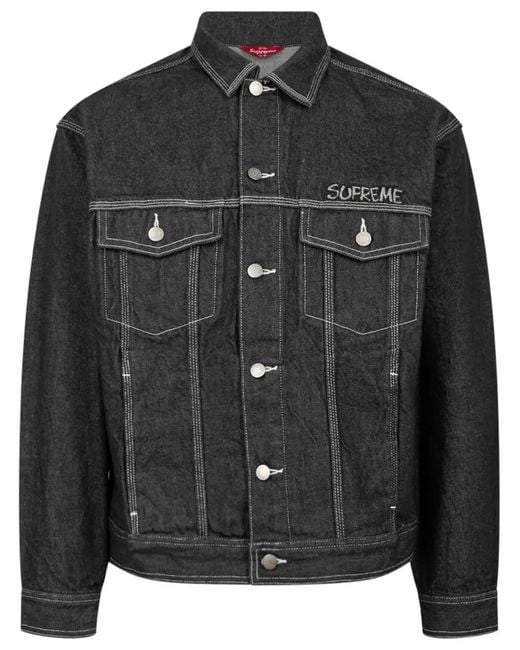 Supreme Black X Smurfs Denim Trucker Jacket