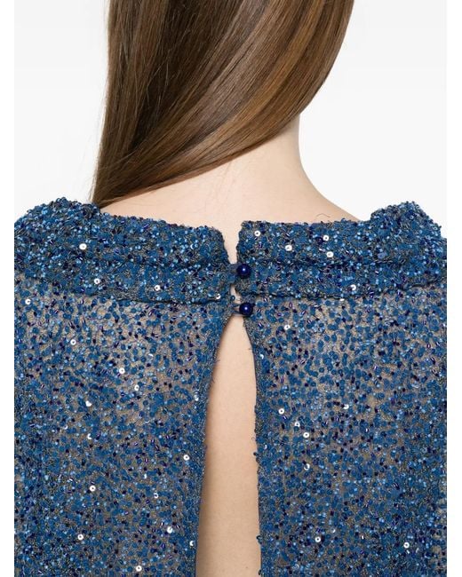 Fely Campo Blue Sequin Embellished Blouse