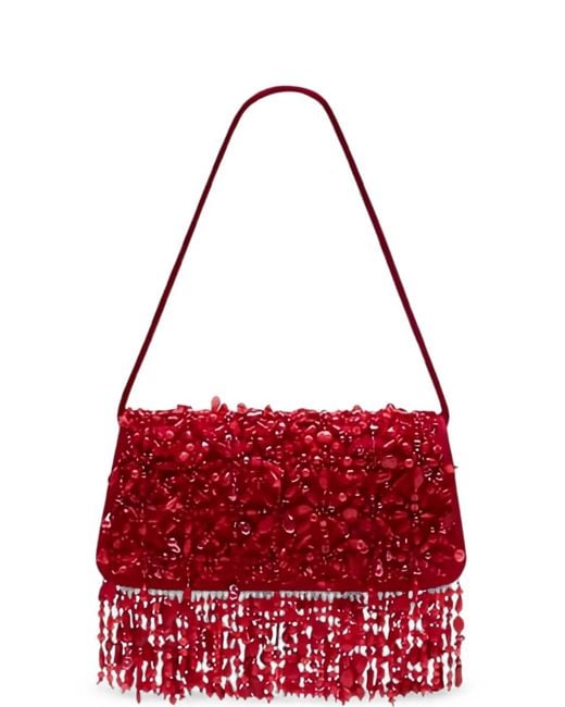 Cult Gaia Red Idalia Bead-Embellished Fringed Shoulder Bag
