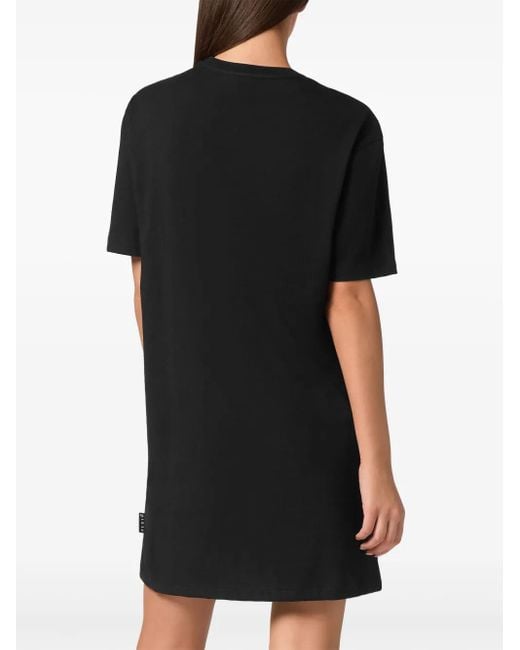 Philipp Plein Black Mini Iconic Round Neck T-Shirt Dress