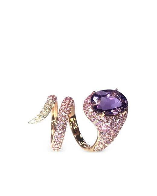 Stefere Pink 18K Rose Spiral Multi-Stone Ring