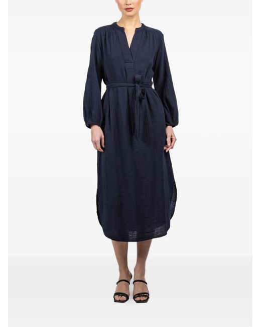 Xirena Blue Josephine V-Neck Tie Midi Dress