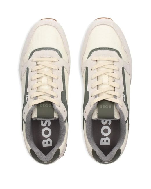 Boss White Suede Panel Sneakers for men