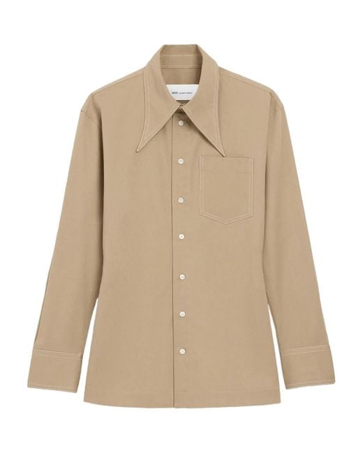 AMI Natural Cotton Sharp Collar Fitted Shirt