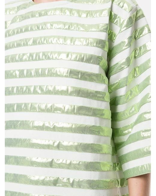 Bambah Green Short-Sleeved Striped Square Top