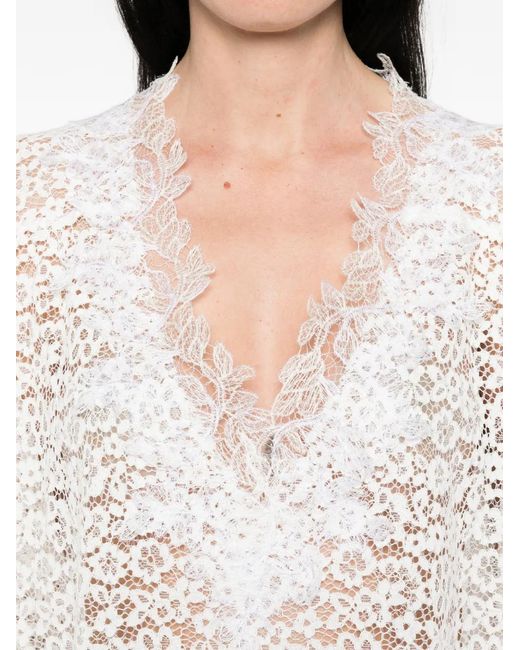 Ermanno Scervino White Lace V-Neck Dress