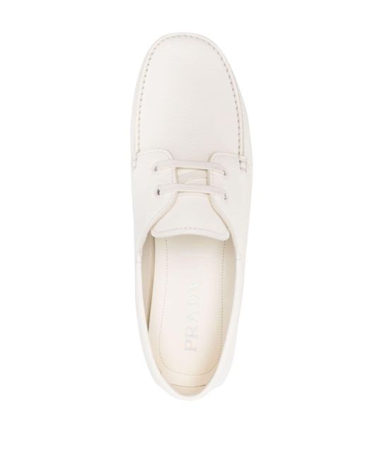 Prada White Logo-debossed Boat Shoes for men