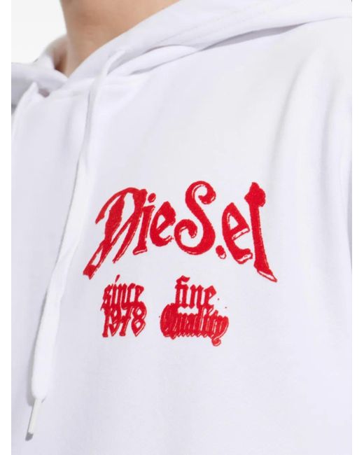 DIESEL White Logo-Detail Drawstring Hoodie for men