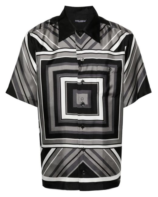 メンズ Dolce & Gabbana ジオメトリック ボウリングシャツ Black