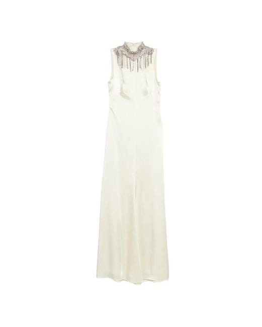 McQueen White Embellished Mock-Neck Maxi Dress