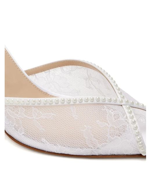 Andrea Wazen White Katy Lace Pearl Mules