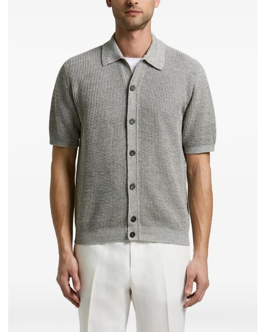 Peserico Gray Waffle-Knit Short-Sleeve Shirt for men