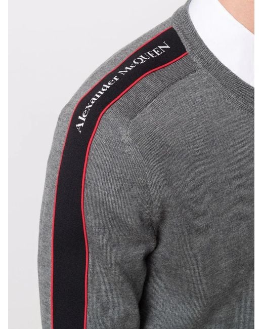 McQueen Gray Logo-Tape Jumper for men