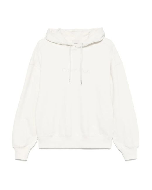 Calvin Klein White Hoodie mit Logo-Stickerei