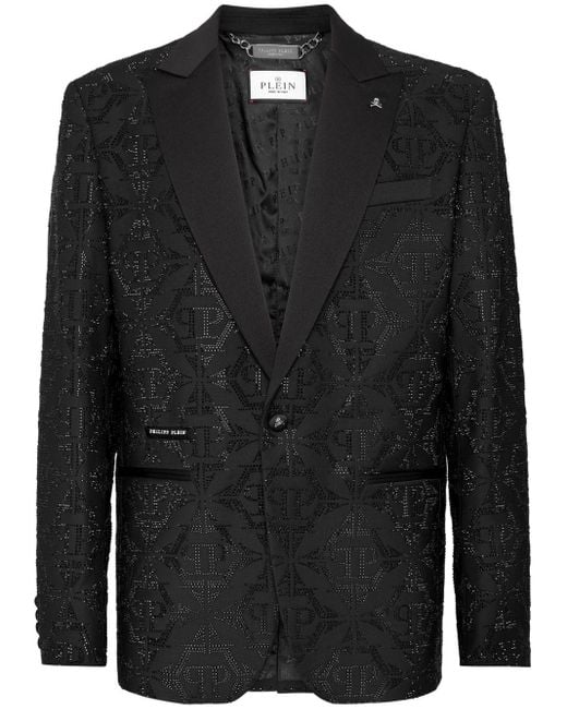 Philipp Plein Black Hexagon Crystal-embellished Blazer for men