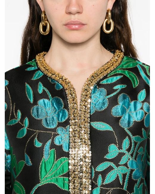Baruni Green Aziza Floral-Jacquard Maxi Dress