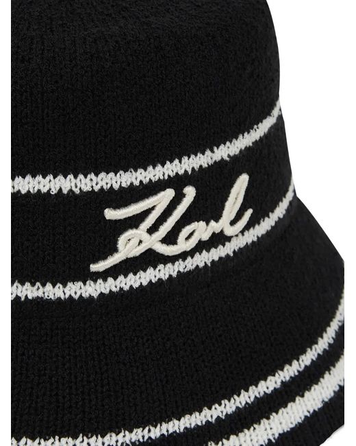 Karl Lagerfeld Black Signature Knit Bucket Hat