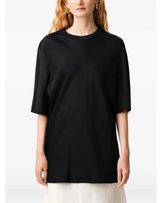 AMI Black Satin Short-Sleeve Blouse