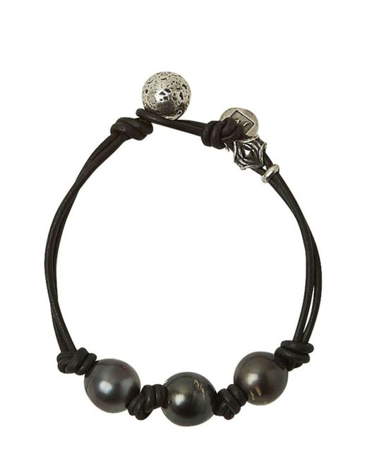 John Varvatos Black Tahitian-pearl Double-leather Bracelet for men