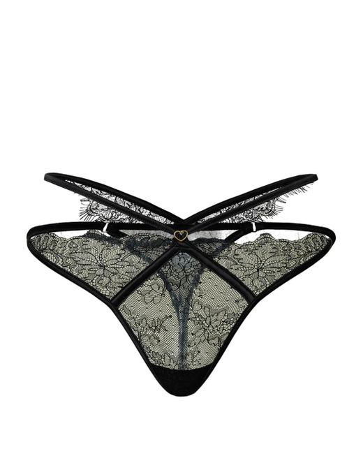 Twinset Black Lace-Overlay G-String Thongs